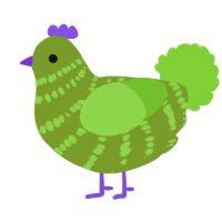 A chartreuse and grass chicken with a bar pattern