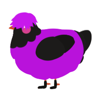 A amethyst and sable chicken with a head pattern