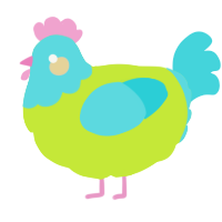 A lime and aqua chicken with a head pattern