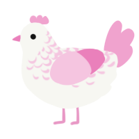 A white and pink chicken with a half-lace pattern