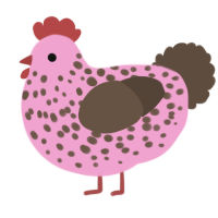 A pink and bark chicken with a speckle pattern