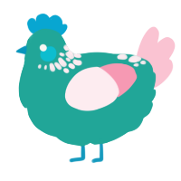 A turquoise and rose chicken with a neck-speckle pattern