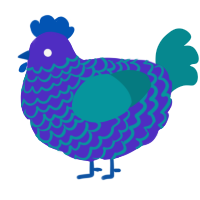 A indigo and teal chicken with a lace pattern
