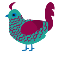 A turquoise and maroon chicken with a lace pattern