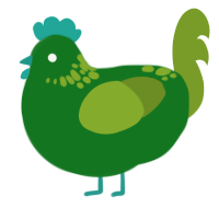 A leaf and chartreuse chicken with a neck-speckle pattern