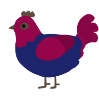 A navy and maroon chicken with a head pattern