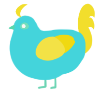 A aqua and yellow chicken