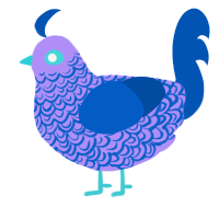 A lilac and ultramarine chicken with a double-lace pattern