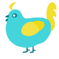 A aqua and yellow chicken