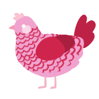 A pink and crimson chicken with a lace pattern