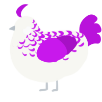 A white and amethyst chicken with a half-lace pattern