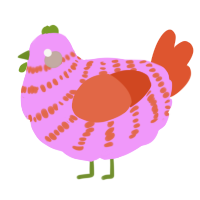A lavender and vermilion chicken with a bar pattern