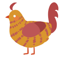 A orange and red chicken with a bar pattern