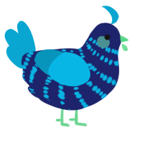 A navy and cerulean chicken with a bar pattern