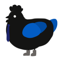 A black and ultramarine chicken