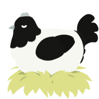 A white and black chicken with a head pattern