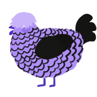 A lilac and black chicken with a lace pattern