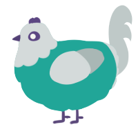 A turquoise and silver chicken with a head pattern
