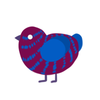 Tomato, a wine and ultramarine chicken with a bar pattern