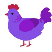A blurple and violet chicken with a neck-band pattern