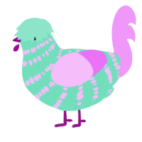 A mint and lavender chicken with a bar pattern