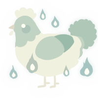 A silver and aqua chicken with a head pattern