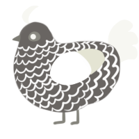 A grey and white chicken with a lace pattern