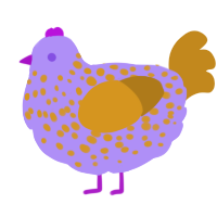 A lilac and ochre chicken with a speckle pattern