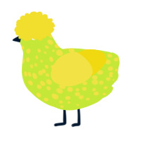 A lime and yellow chicken with a speckle pattern
