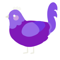 A violet and blurple chicken with a head pattern