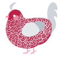 A crimson and mist chicken with a double-lace pattern