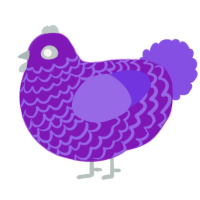 A violet and blurple chicken with a lace pattern