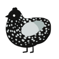 A black and silver chicken with a speckle pattern