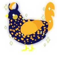A navy and gold chicken with a speckle pattern