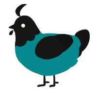 A teal and black chicken with a head pattern