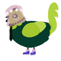 A rose and indigo chicken with a head pattern