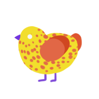 Bow, a yellow and vermilion chicken with a speckle pattern