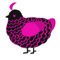 A black and fuchsia chicken with a lace pattern