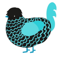 A sable and aqua chicken with a lace pattern