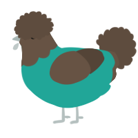A turquoise and bark chicken with a head pattern