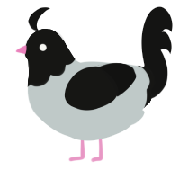A silver and black chicken with a head pattern