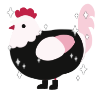 A black and rose chicken with a head pattern