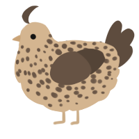 A beige and bark chicken with a speckle pattern