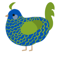 A ultramarine and chartreuse chicken with a lace pattern