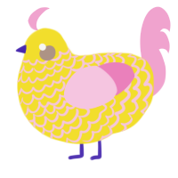 A yellow and pink chicken with a lace pattern