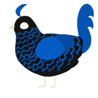 A black and ultramarine chicken with a lace pattern