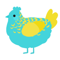 A aqua and yellow chicken with a half-lace pattern