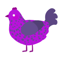 A amethyst and overcast chicken with a speckle pattern