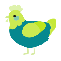 A teal and lime chicken with a head pattern