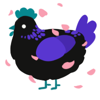 A black and indigo chicken with a neck-speckle pattern